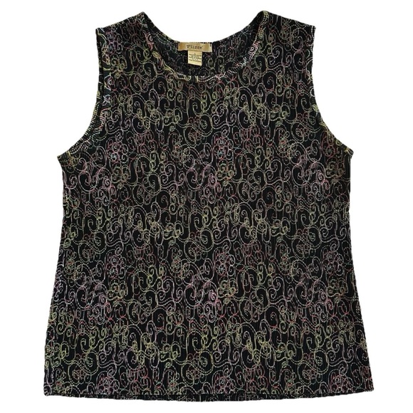Plisse Tops - VTG Plisse Neon Abstract Swirls Micro-Pleated Sleeveless Top-Y2K Whimsigoth